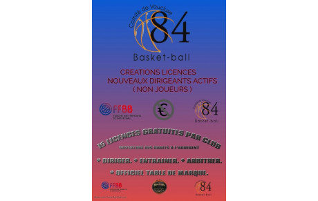 15 LICENCES GRATUITES HORS JOUEURS